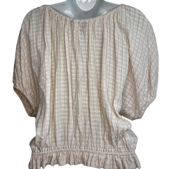 French Connection Cream Textured Dolman Sleeve Button Up Peasant Blouse Small - Picture 5 of 7